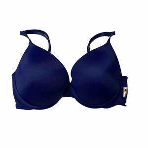 Victorias Secret PINK Wear Everywhere Push Up Bra Size 32D Blue Navy Gold